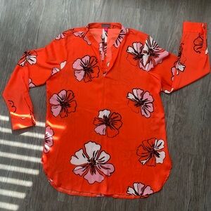 Vince Camuto Bright Orange Floral Tunic Blouse